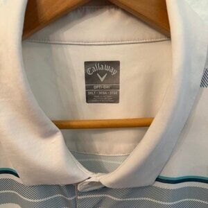 Callaway Opti-Dri 3xlt golf White with teal stripes polo Big and Tall Big & Tall